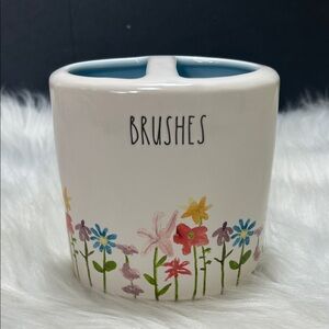 Rae Dunn White Brush Holder with Floral Design